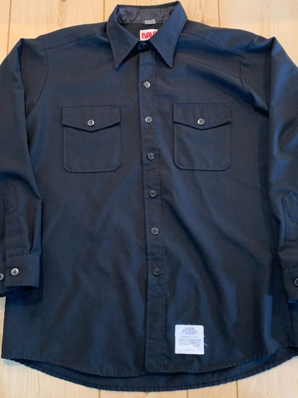 Vintage 80s Davis Clothing Company Black Military Naval Button-Down Shirt 17 35